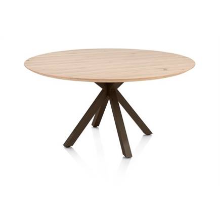 Henders en Hazel Eetkamertafel rond 150 cm. - eiken blad - centrale kruispoot steelbrown Natural