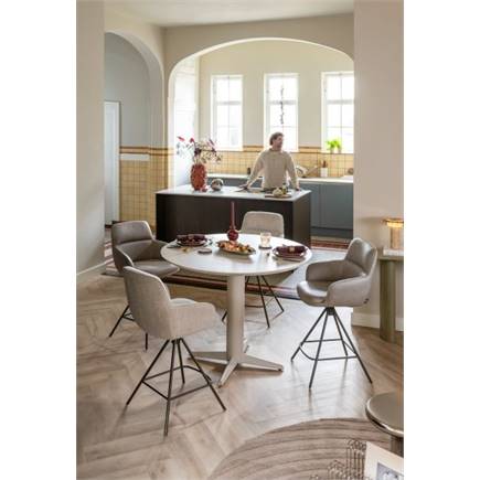 Henders en Hazel Eetkamertafel rond 150 cm. - hpl primo laminato blad - centrale kruispoot crème Marble Brown