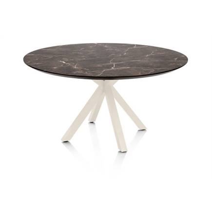 Henders en Hazel Eetkamertafel rond 150 cm. - hpl primo laminato blad - centrale kruispoot crème Middenbruin