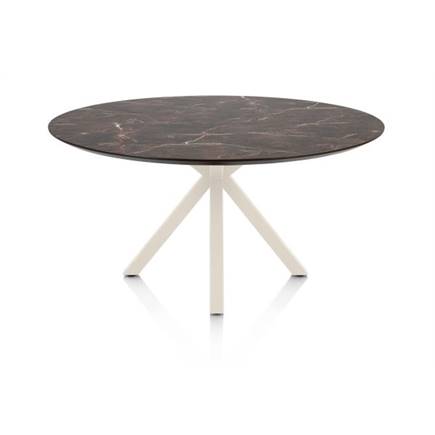 Henders en Hazel Eetkamertafel rond 150 cm. - hpl primo laminato blad - centrale kruispoot crème Middenbruin