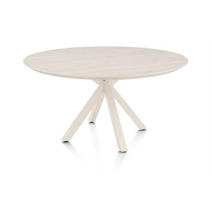 Henders en Hazel Eetkamertafel rond 150 cm. - hpl primo laminato blad - centrale kruispoot crème Travertin