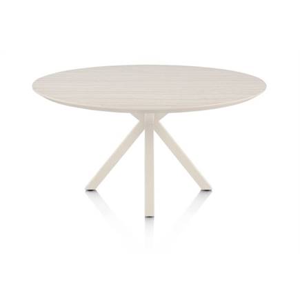 Henders en Hazel Eetkamertafel rond 150 cm. - hpl primo laminato blad - centrale kruispoot crème Travertin
