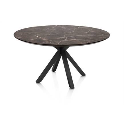 Henders en Hazel Eetkamertafel rond 150 cm. - hpl primo laminato blad - centrale kruispoot rough off black Middenbruin