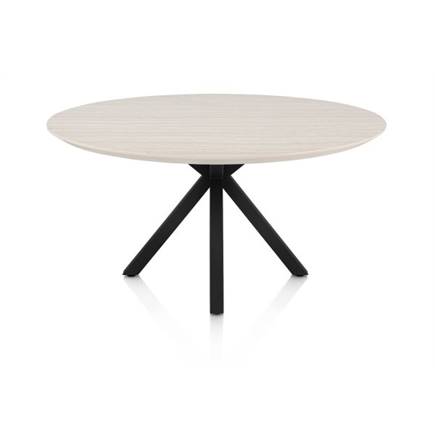Henders en Hazel Eetkamertafel rond 150 cm. - hpl primo laminato blad - centrale kruispoot rough off black Travertin
