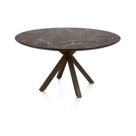Henders en Hazel Eetkamertafel rond 150 cm. - hpl primo laminato blad - centrale kruispoot steelbrown Middenbruin