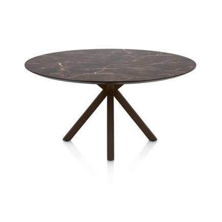 Henders en Hazel Eetkamertafel rond 150 cm. - hpl primo laminato blad - centrale kruispoot steelbrown Middenbruin