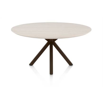 Henders en Hazel Eetkamertafel rond 150 cm. - hpl primo laminato blad - centrale kruispoot steelbrown Travertin