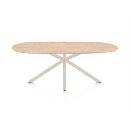Henders en Hazel Eetkamertafel ovaal 210 x 100 cm. - eiken blad - centrale kruispoot crème Natural