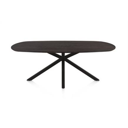 Henders en Hazel Eetkamertafel ovaal 210 x 100 cm. - eiken blad - centrale kruispoot rough off black Burned Antique Silver