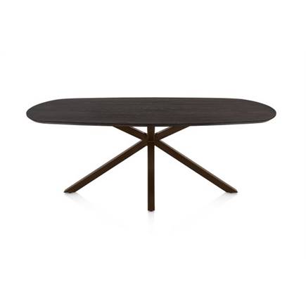 Henders en Hazel Eetkamertafel ovaal 210 x 100 cm. - eiken blad - centrale kruispoot steelbrown Burned Antique Silver