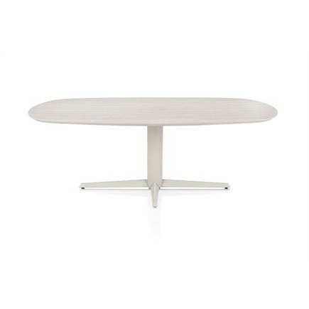 Henders en Hazel Eetkamertafel ovaal 210 x 100 cm. - hpl primo laminato blad - centrale teenpoot crème Travertin