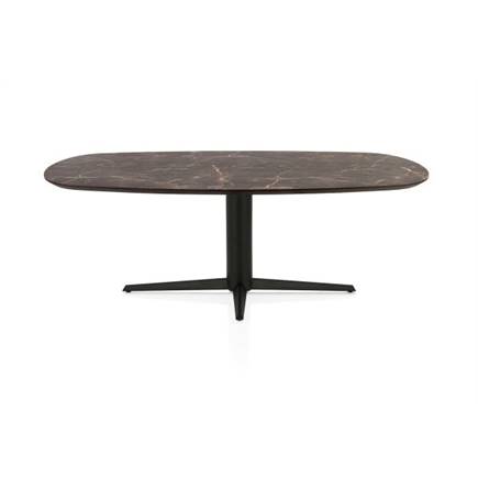 Henders en Hazel Eetkamertafel ovaal 210 x 100 cm. - hpl primo laminato blad - centrale teenpoot rough off black Middenbruin