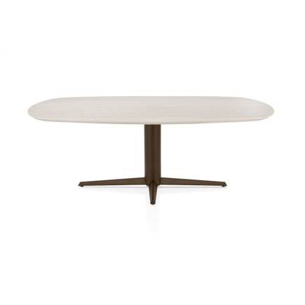 Henders en Hazel Eetkamertafel ovaal 210 x 100 cm. - hpl primo laminato blad - centrale teenpoot steelbrown Travertin