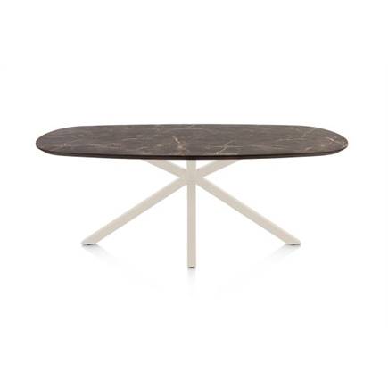 Henders en Hazel Eetkamertafel ovaal 210 x 100 cm. - hpl primo laminato blad - centrale kruispoot crème Middenbruin