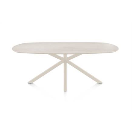 Henders en Hazel Eetkamertafel ovaal 210 x 100 cm. - hpl primo laminato blad - centrale kruispoot crème Travertin