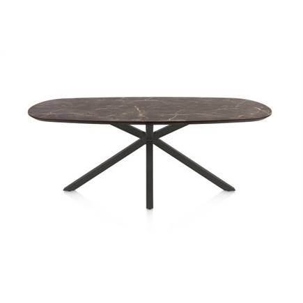 Henders en Hazel Eetkamertafel ovaal 210 x 100 cm. - hpl primo laminato blad - centrale kruispoot graphiet Middenbruin