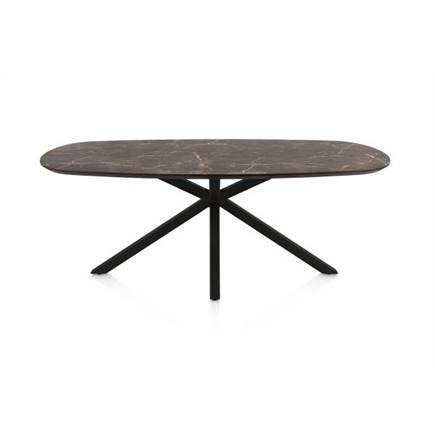 Henders en Hazel Eetkamertafel ovaal 210 x 100 cm. - hpl primo laminato blad - centrale kruispoot rough off black Middenbruin