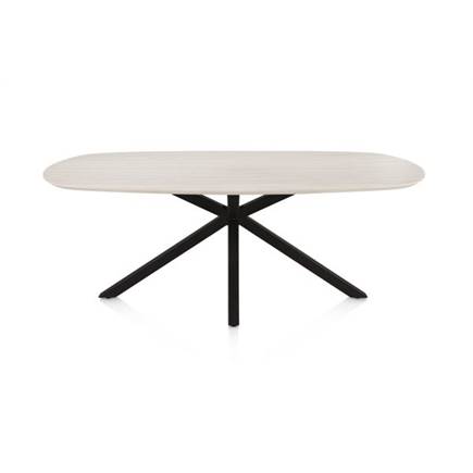 Henders en Hazel Eetkamertafel ovaal 210 x 100 cm. - hpl primo laminato blad - centrale kruispoot rough off black Travertin