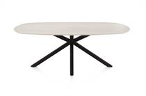 Henders en Hazel CALETTA ronde tafel Eetkamertafel ovaal 210 x 100 cm. - hpl primo laminato blad - centrale kruispoot rough off black Travertin