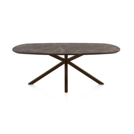 Henders en Hazel Eetkamertafel ovaal 210 x 100 cm. - hpl primo laminato blad - centrale kruispoot steelbrown Middenbruin