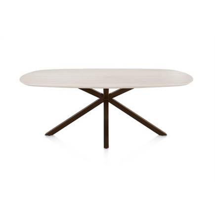 Henders en Hazel Eetkamertafel ovaal 210 x 100 cm. - hpl primo laminato blad - centrale kruispoot steelbrown Travertin