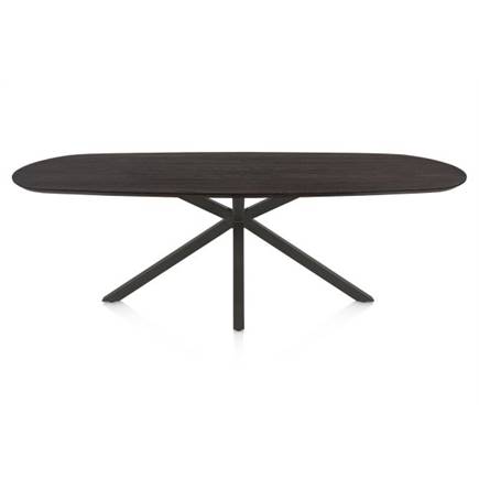 Henders en Hazel Eetkamertafel ovaal 240 x 105 cm. - eiken blad - centrale kruispoot graphiet Burned Antique Silver