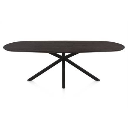 Henders en Hazel Eetkamertafel ovaal 240 x 105 cm. - eiken blad - centrale kruispoot rough off black Burned Antique Silver