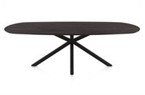 Henders en Hazel CALETTA ronde tafel Eetkamertafel ovaal 240 x 105 cm. - eiken blad - centrale kruispoot rough off black Burned Antique Silver