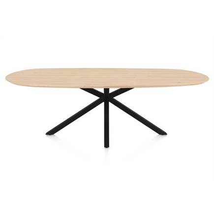 Henders en Hazel Eetkamertafel ovaal 240 x 105 cm. - eiken blad - centrale kruispoot rough off black Natural