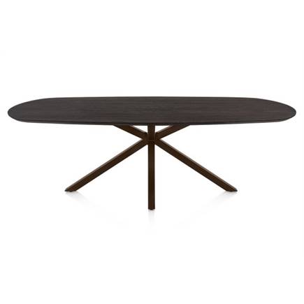 Henders en Hazel Eetkamertafel ovaal 240 x 105 cm. - eiken blad - centrale kruispoot steelbrown Burned Antique Silver