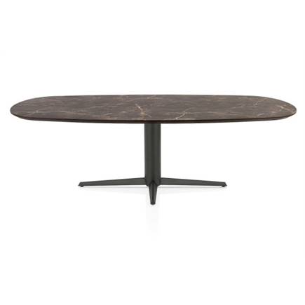 Henders en Hazel Eetkamertafel ovaal 240 x 105 cm. - hpl primo laminato blad - centrale teenpoot graphiet Middenbruin