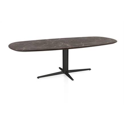Henders en Hazel Eetkamertafel ovaal 240 x 105 cm. - hpl primo laminato blad - centrale teenpoot rough off black Middenbruin