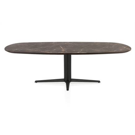 Henders en Hazel Eetkamertafel ovaal 240 x 105 cm. - hpl primo laminato blad - centrale teenpoot rough off black Middenbruin