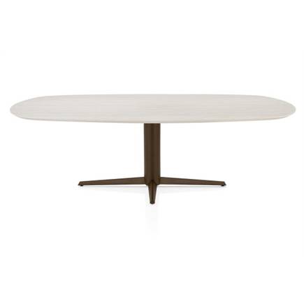 Henders en Hazel Eetkamertafel ovaal 240 x 105 cm. - hpl primo laminato blad - centrale teenpoot steelbrown Travertin