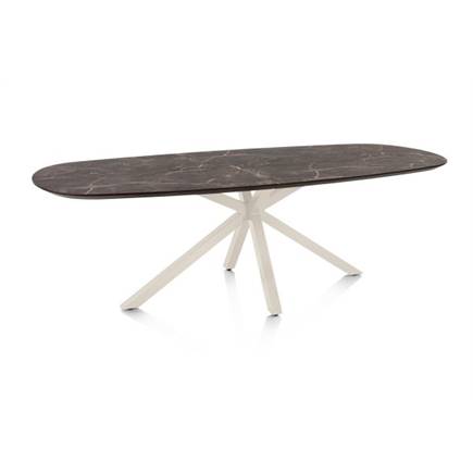 Henders en Hazel Eetkamertafel ovaal 240 x 105 cm. - hpl primo laminato blad - centrale kruispoot crème Middenbruin