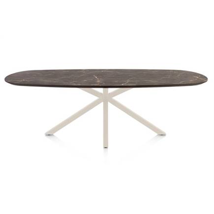 Henders en Hazel Eetkamertafel ovaal 240 x 105 cm. - hpl primo laminato blad - centrale kruispoot crème Middenbruin