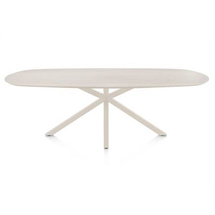 Henders en Hazel Eetkamertafel ovaal 240 x 105 cm. - hpl primo laminato blad - centrale kruispoot crème Travertin