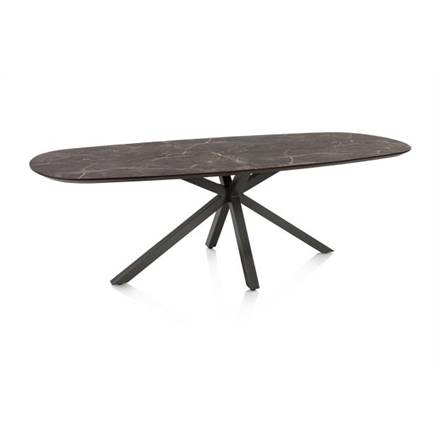 Henders en Hazel Eetkamertafel ovaal 240 x 105 cm. - hpl primo laminato blad - centrale kruispoot graphiet Middenbruin