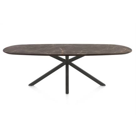Henders en Hazel Eetkamertafel ovaal 240 x 105 cm. - hpl primo laminato blad - centrale kruispoot graphiet Middenbruin