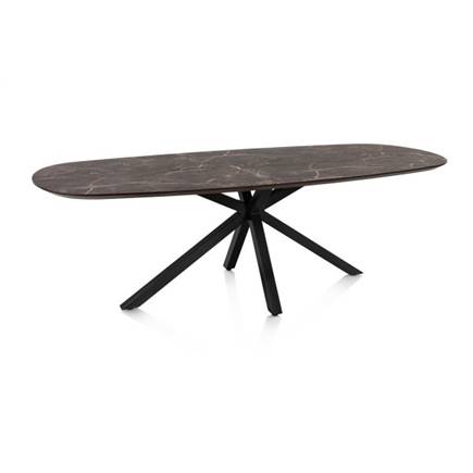 Henders en Hazel Eetkamertafel ovaal 240 x 105 cm. - hpl primo laminato blad - centrale kruispoot rough off black Middenbruin