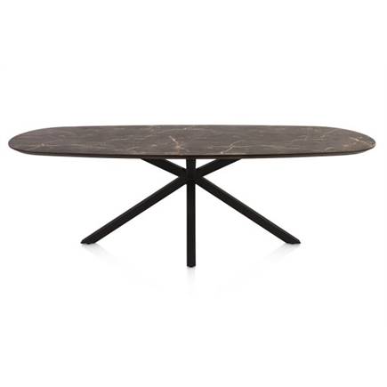 Henders en Hazel Eetkamertafel ovaal 240 x 105 cm. - hpl primo laminato blad - centrale kruispoot rough off black Middenbruin