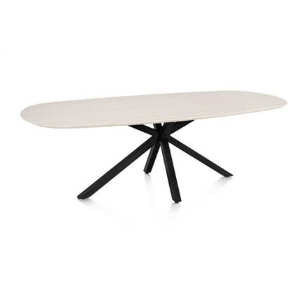 Henders en Hazel Eetkamertafel ovaal 240 x 105 cm. - hpl primo laminato blad - centrale kruispoot rough off black Travertin