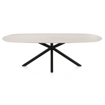Henders en Hazel Eetkamertafel ovaal 240 x 105 cm. - hpl primo laminato blad - centrale kruispoot rough off black Travertin