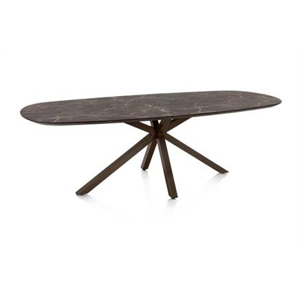 Henders en Hazel Eetkamertafel ovaal 240 x 105 cm. - hpl primo laminato blad - centrale kruispoot steelbrown Middenbruin