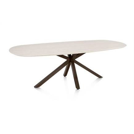 Henders en Hazel Eetkamertafel ovaal 240 x 105 cm. - hpl primo laminato blad - centrale kruispoot steelbrown Travertin