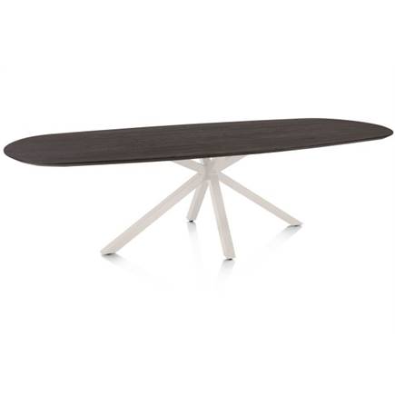 Henders en Hazel Eetkamertafel ovaal 270 x 110 cm. - eiken blad - centrale kruispoot crème Burned Antique Silver