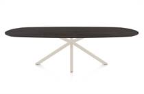 Henders en Hazel CALETTA ronde tafel Eetkamertafel ovaal 270 x 110 cm. - eiken blad - centrale kruispoot crème Burned Antique Silver