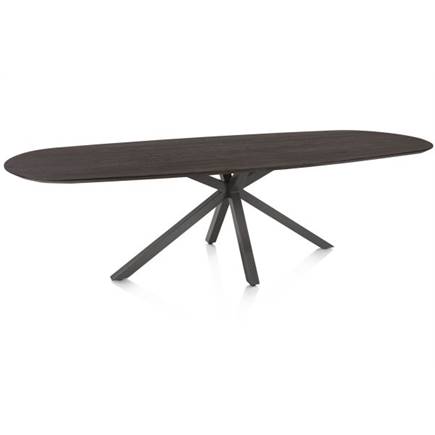 Henders en Hazel Eetkamertafel ovaal 270 x 110 cm. - eiken blad - centrale kruispoot graphiet Burned Antique Silver