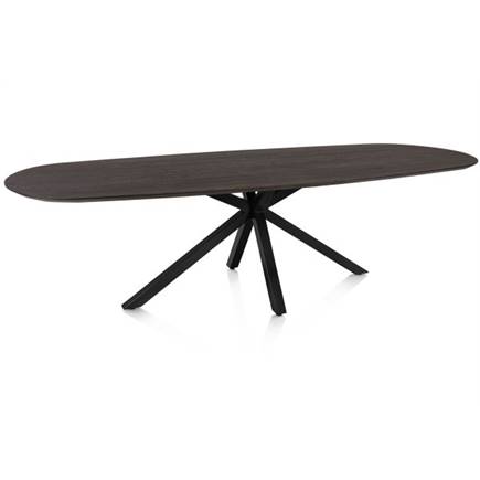 Henders en Hazel Eetkamertafel ovaal 270 x 110 cm. - eiken blad - centrale kruispoot rough off black Burned Antique Silver