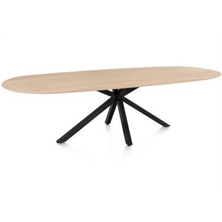 Henders en Hazel Eetkamertafel ovaal 270 x 110 cm. - eiken blad - centrale kruispoot rough off black Natural